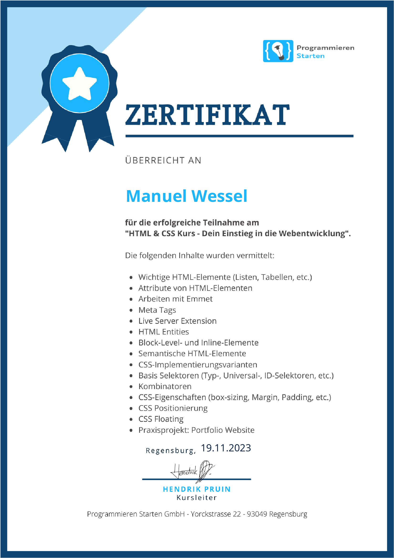 HTML und CSS Zertifikat